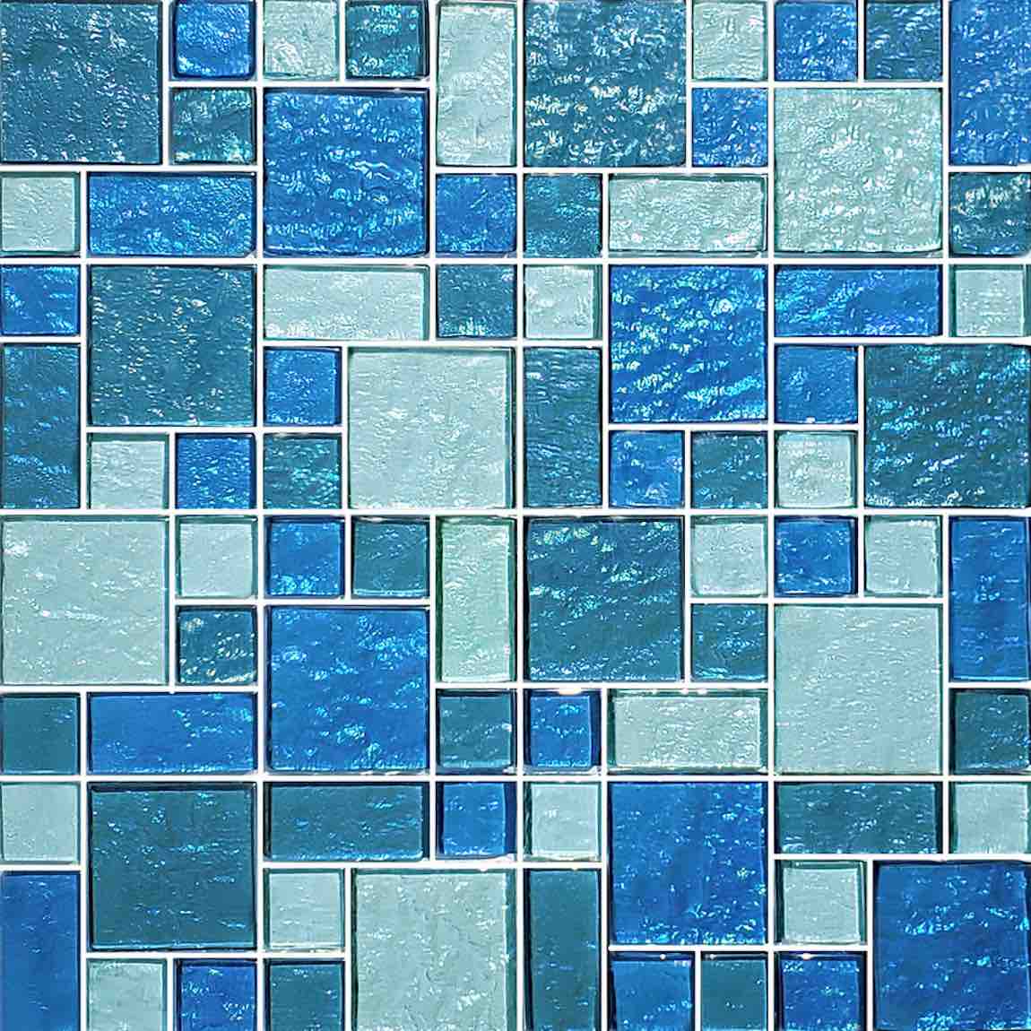 Iridescent Clear Glass Pool Tile Aqua Blend Mixed