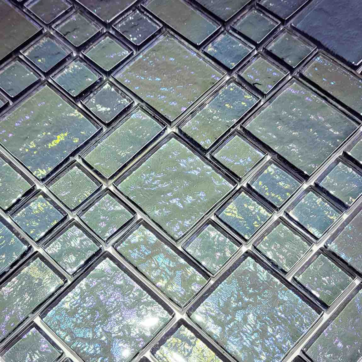 Iridescent Clear Glass Pool Tile Charcoal Mixed