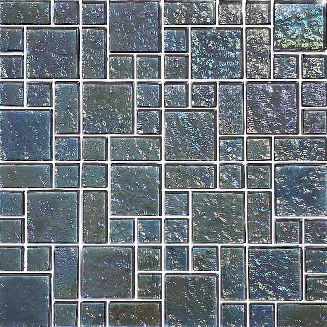 Iridescent Clear Glass Pool Tile Charcoal Mixed