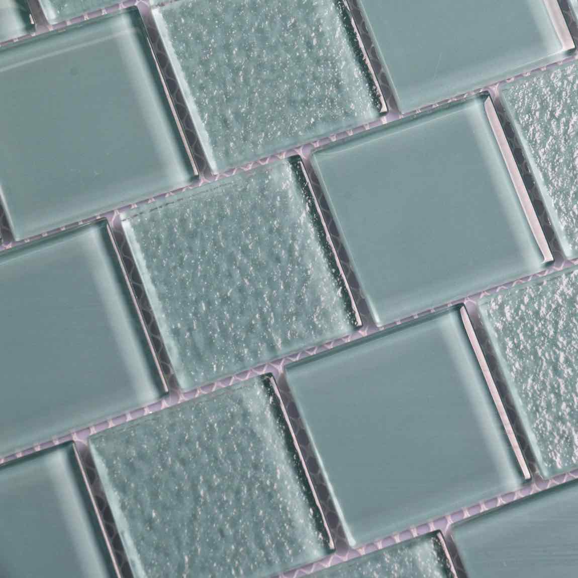 Glass Mosaic Tile Staggered Aqua 2x2