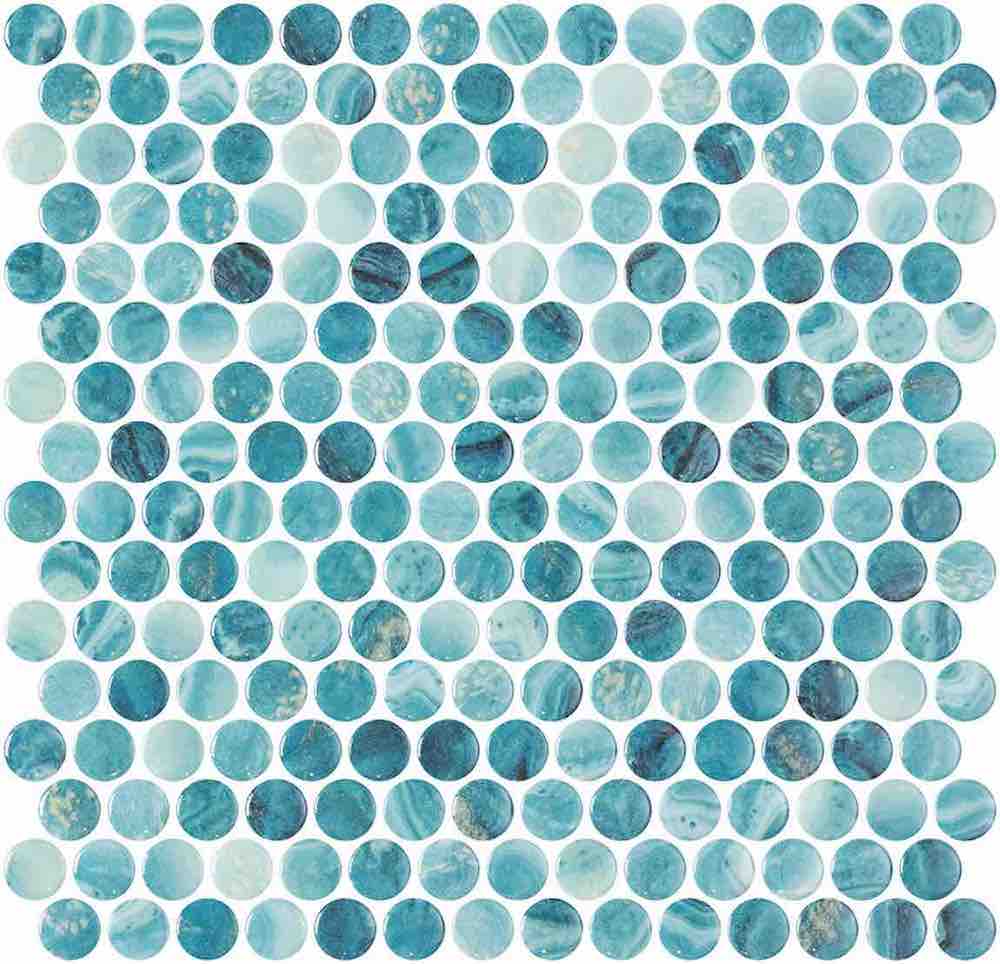 Glass Pool Mosaic Tile Aqua Penny Round  for pools, spas, and bathrooms