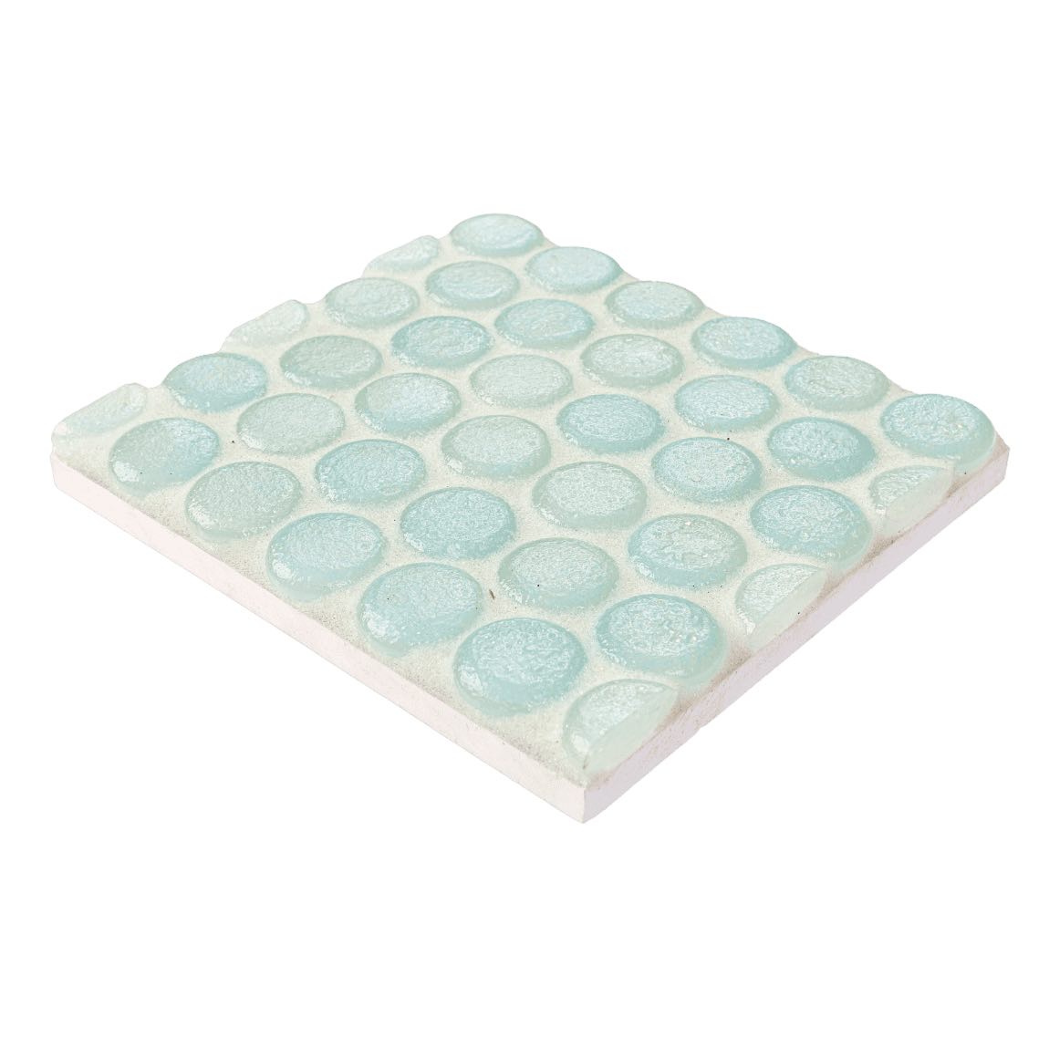 Fluid Aqua Penny Recycled Glass Tile for bathroom and shower floors and walls