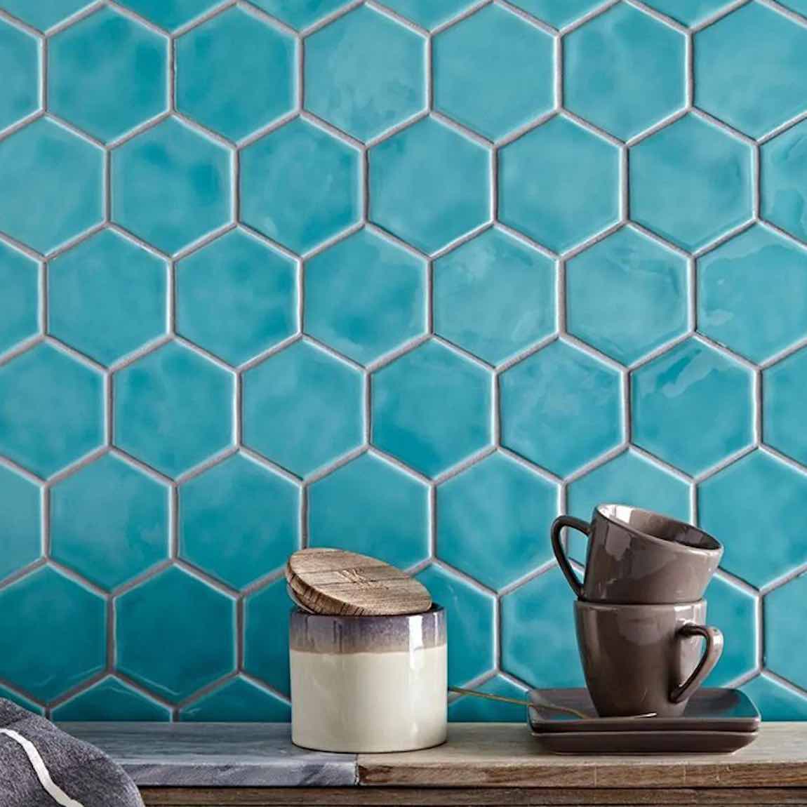 ColorClay Hexagon Tile Aquamarine Glossy 11x13