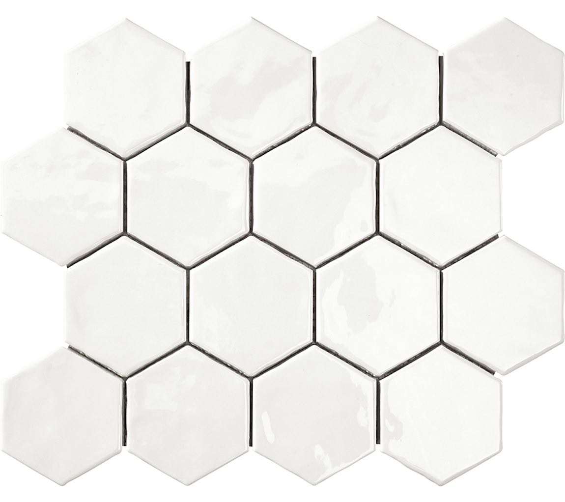 ColorClay Hexagon Handmade Ceramic Tile Arctic Glossy 11x13 for floor and walls