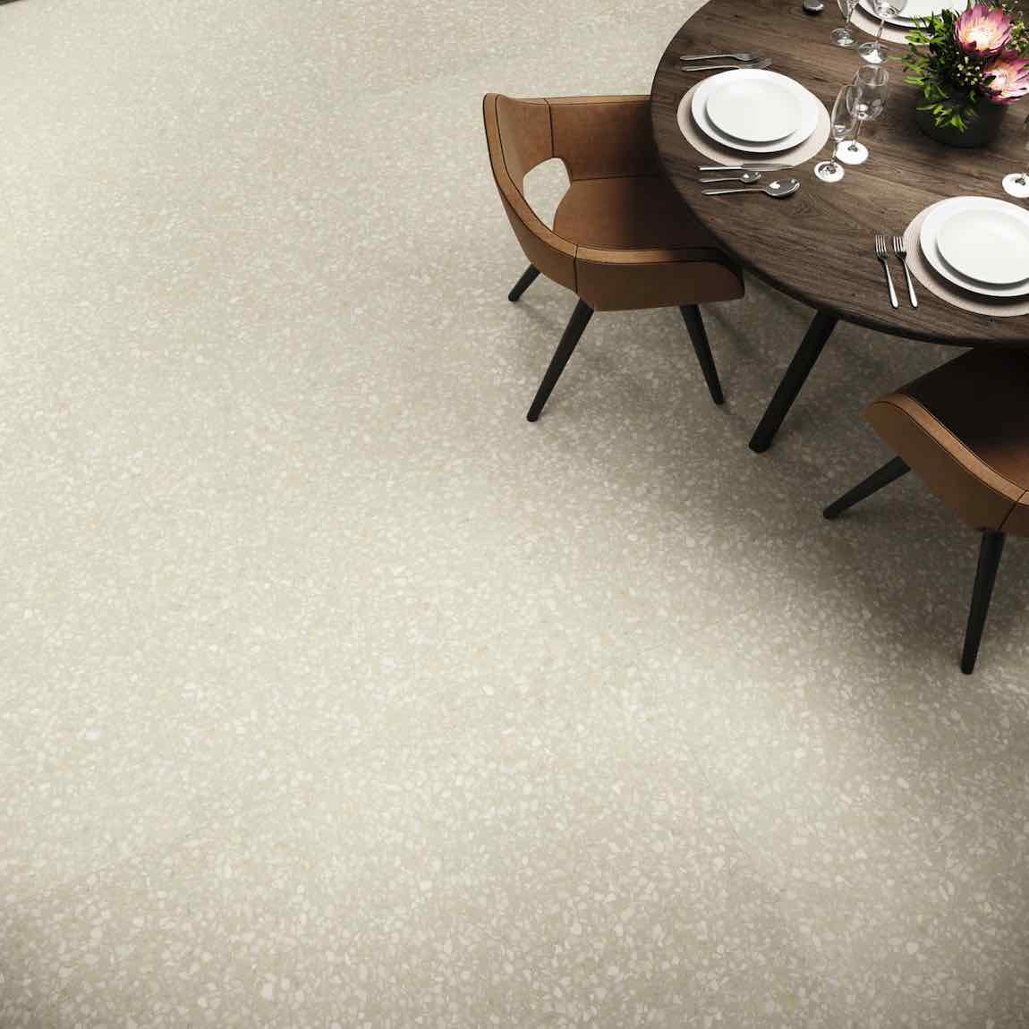 Arena Terrazzo Look Porcelain Tile 40x40 Rectified featured on a restaurant's floor