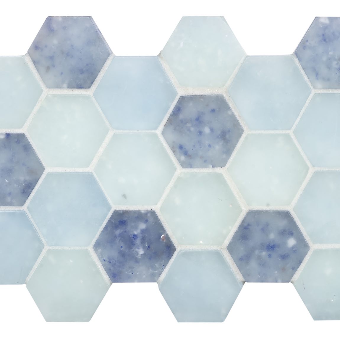 Fluid Small Hex Glass Tile Frosted B Blend