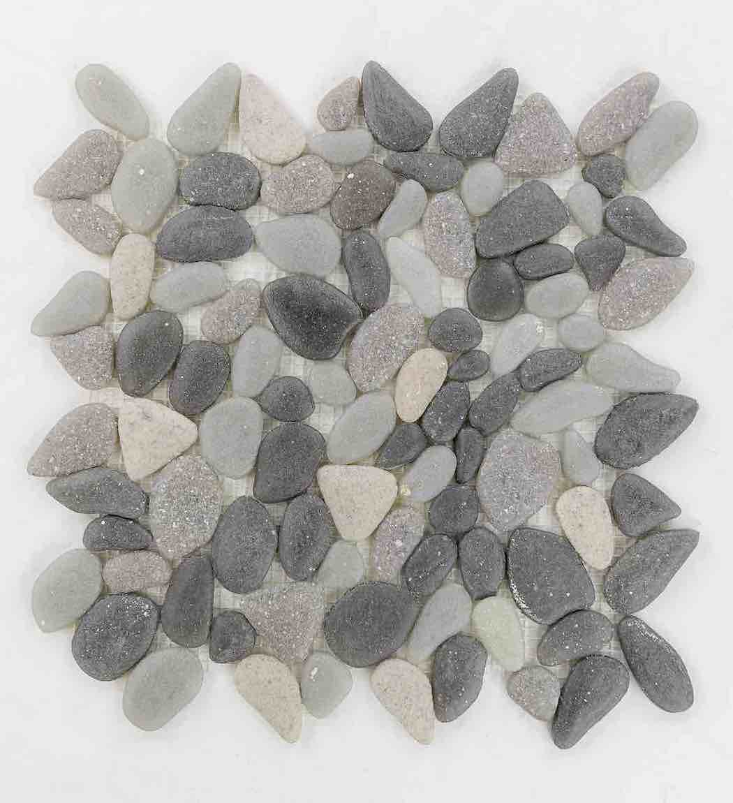 Glass Pebble Mosaic Tile Black Beach