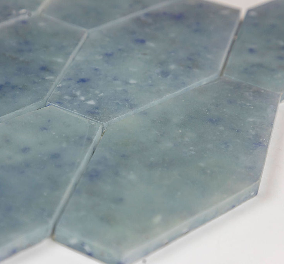 Fluid Elongated Hex Glass Tile Frosted Blue Large