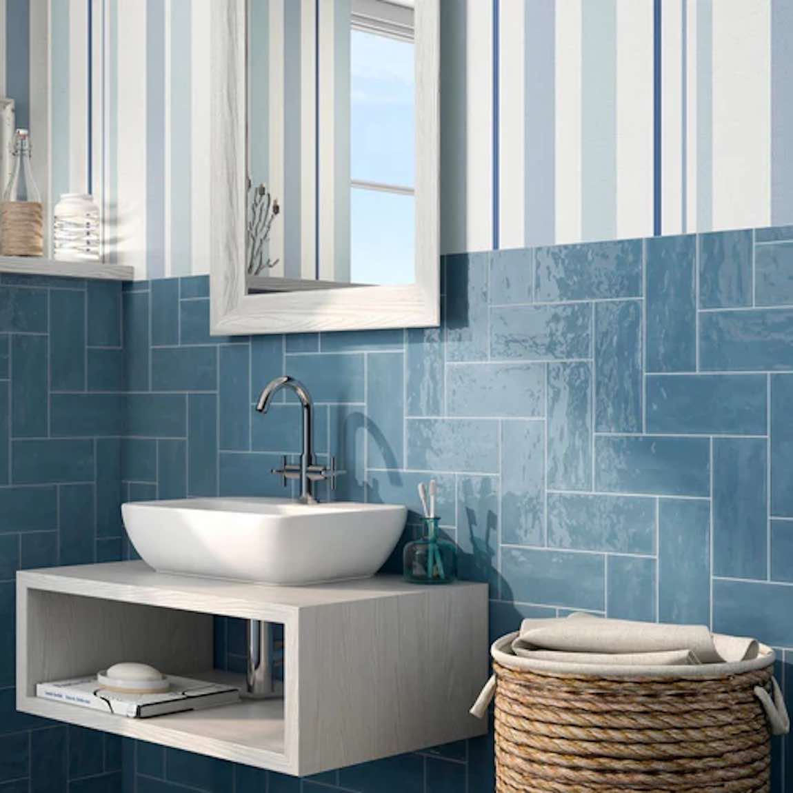 Renaissance Subway Tile Blue 4x10 Glossy