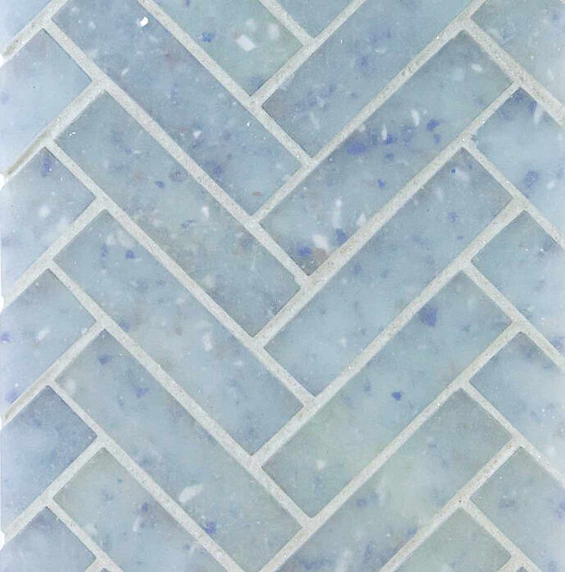 Fluid Herringbone Glass Tile Frosted Blue