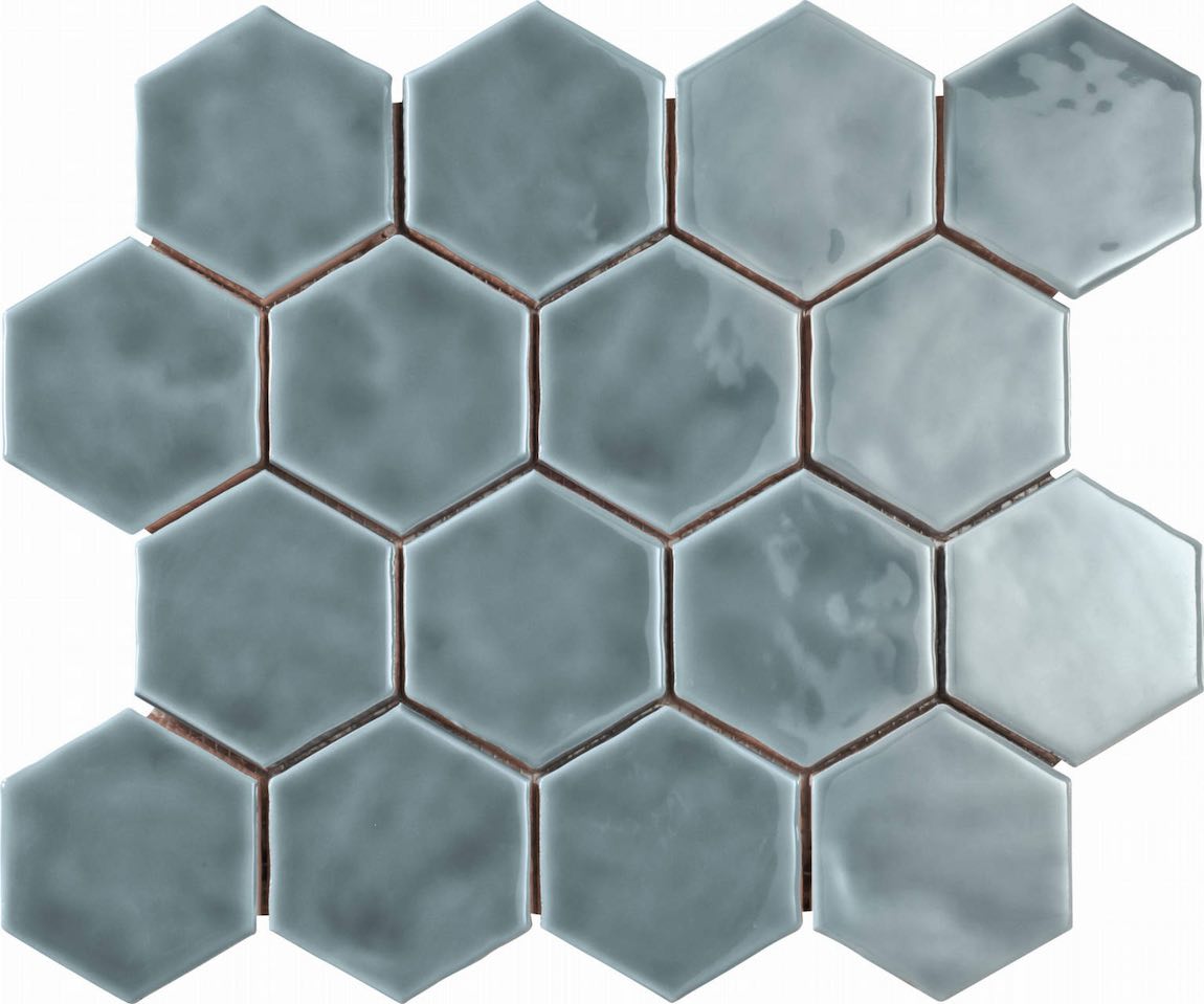 ColorClay Hexagon Handmade Mosaic Tile Haze Glossy 11x13 for kitchen and bathroom