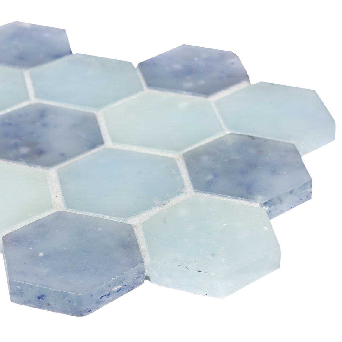 Fluid Small Hex Glass Tile Frosted B Blend