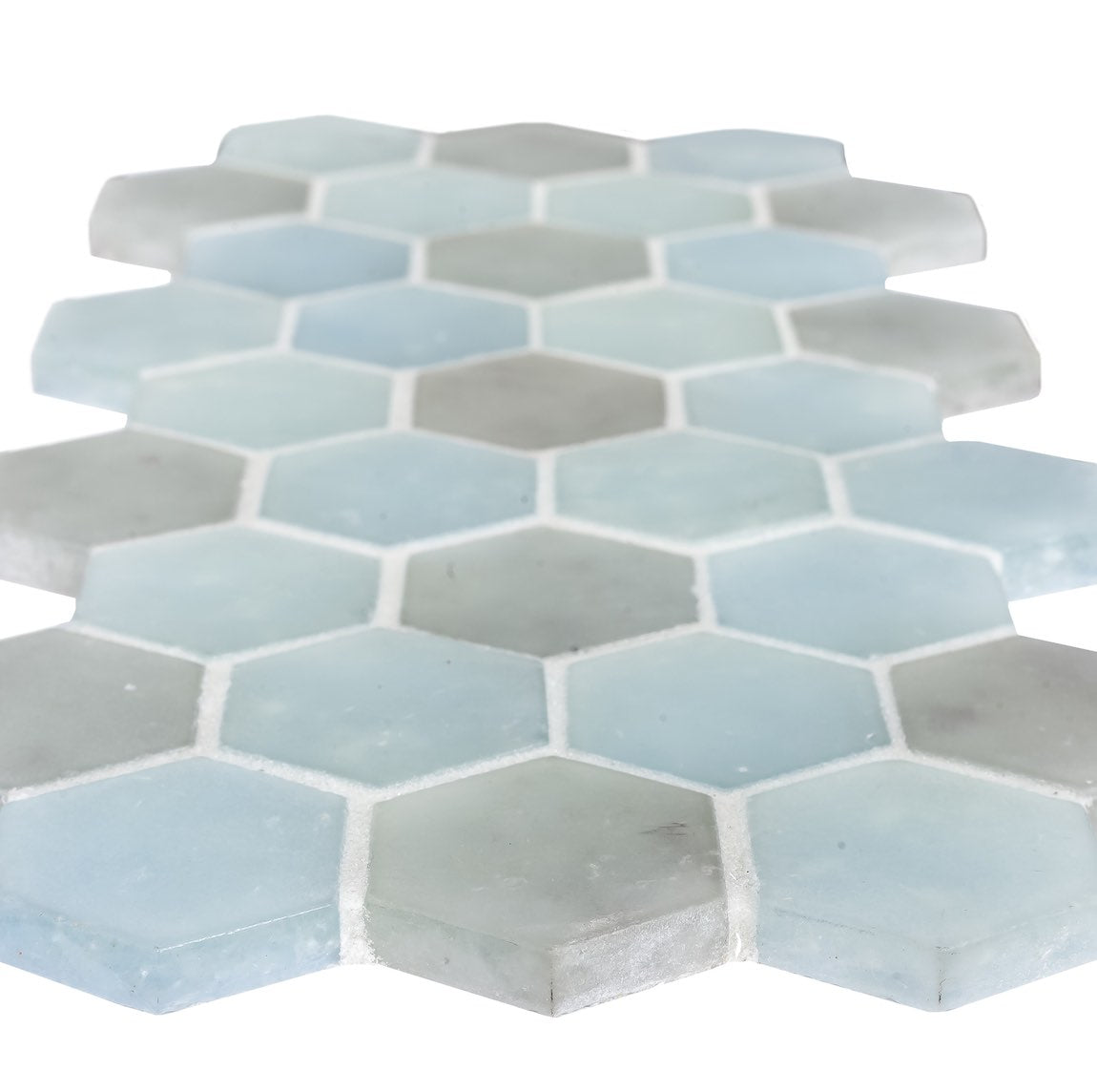 Fluid Small Hex Glass Tile Frosted Y Blend for pools and spas