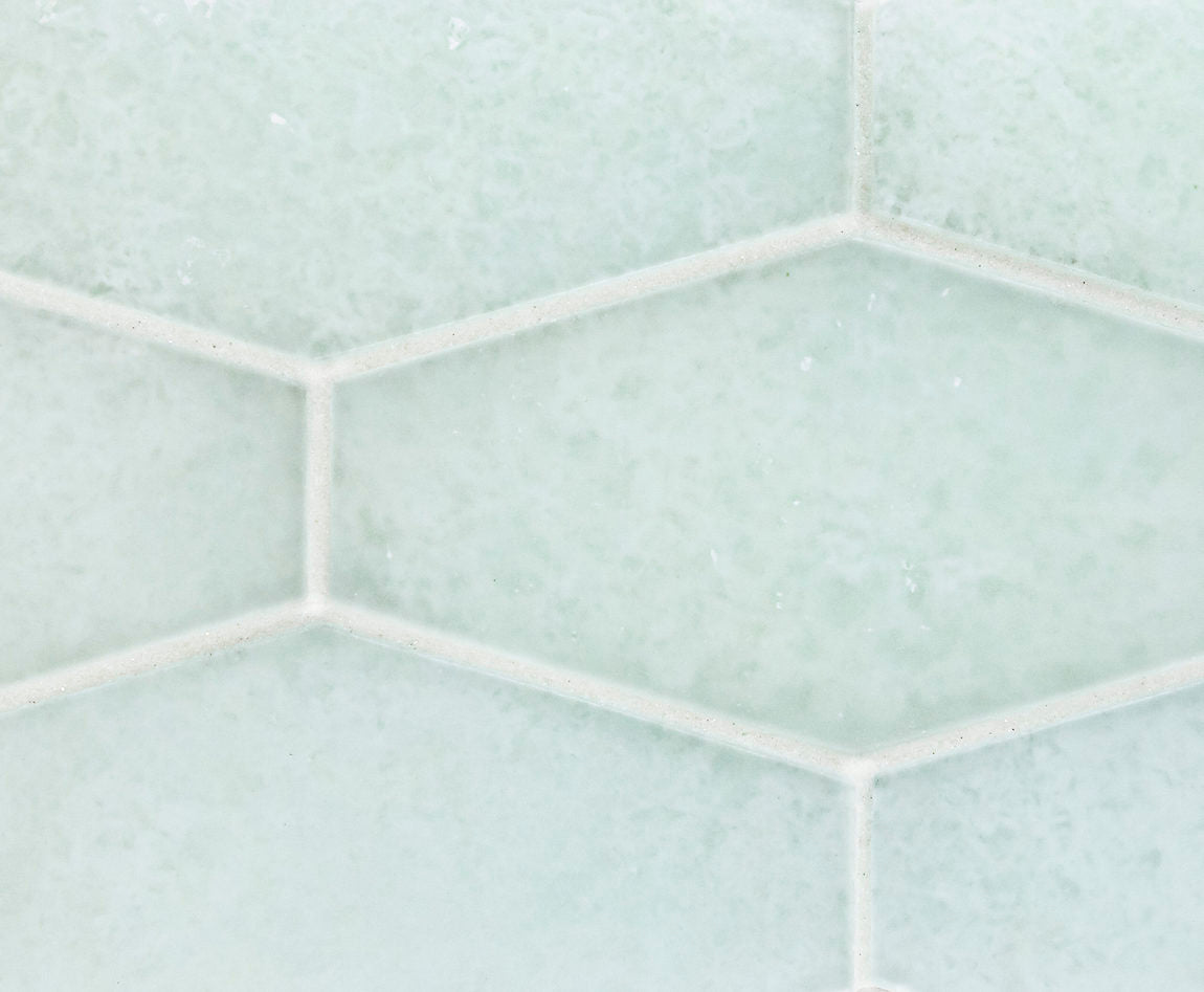 Fluid Elongated Hex Glass Tile Frosted ice Large for bathroom and kitchens