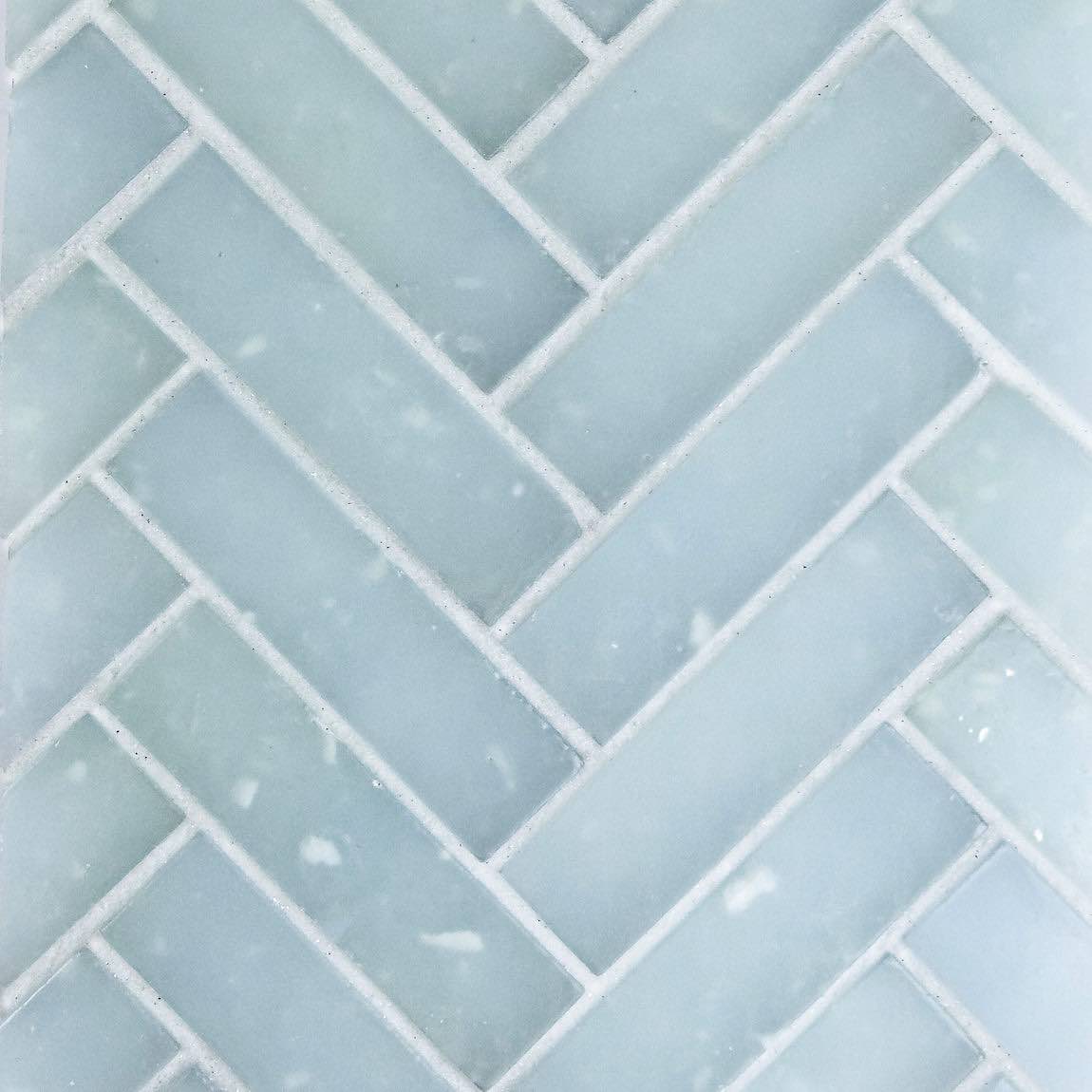 Fluid Herringbone Glass Tile Frosted Lake