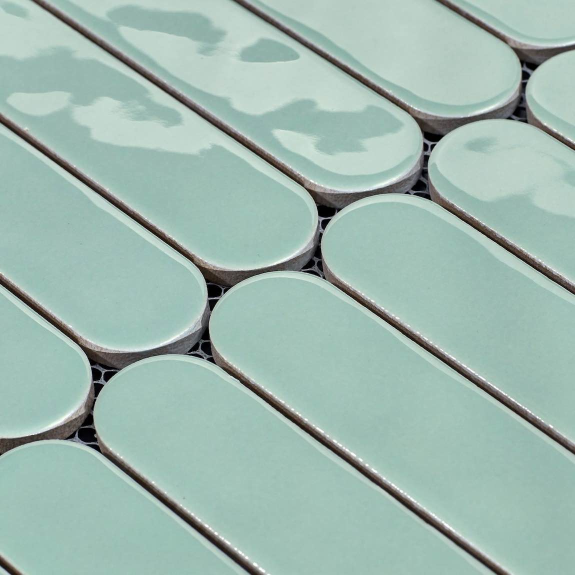 Vintage Ceramic Mosaic Tile Mint Green 12x12 in a gloss finish for the kitchen backsplash and bathroom