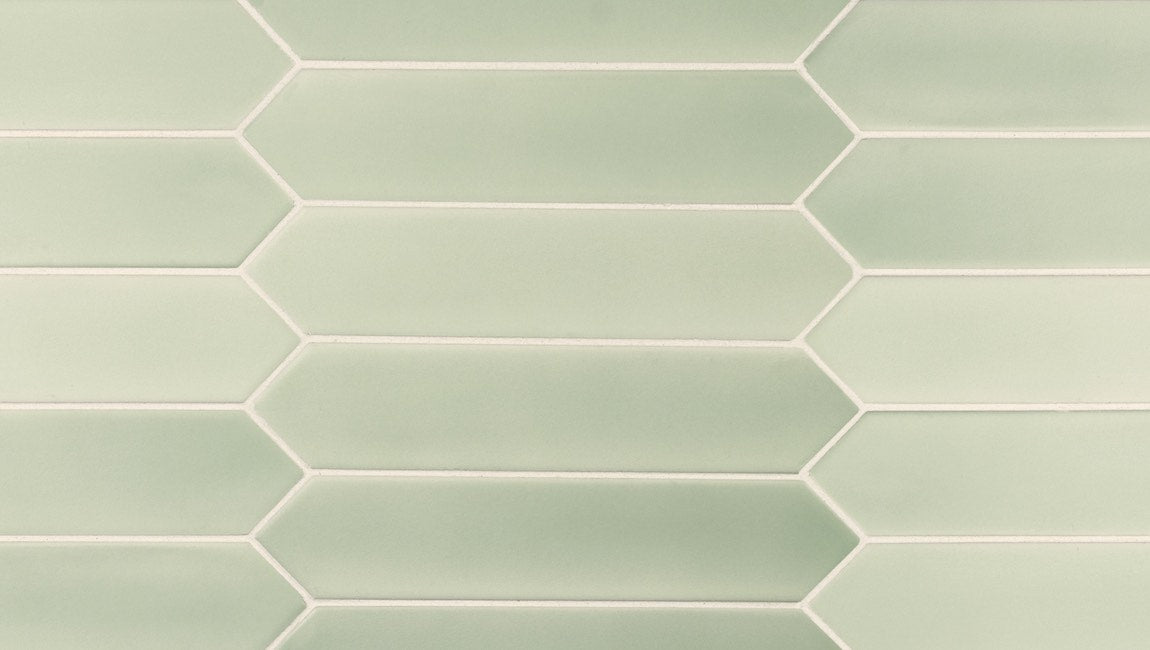 Picket Tile Arrow Mint Matte 2x10 for kitchen backsplash, bathroom, and shower walls