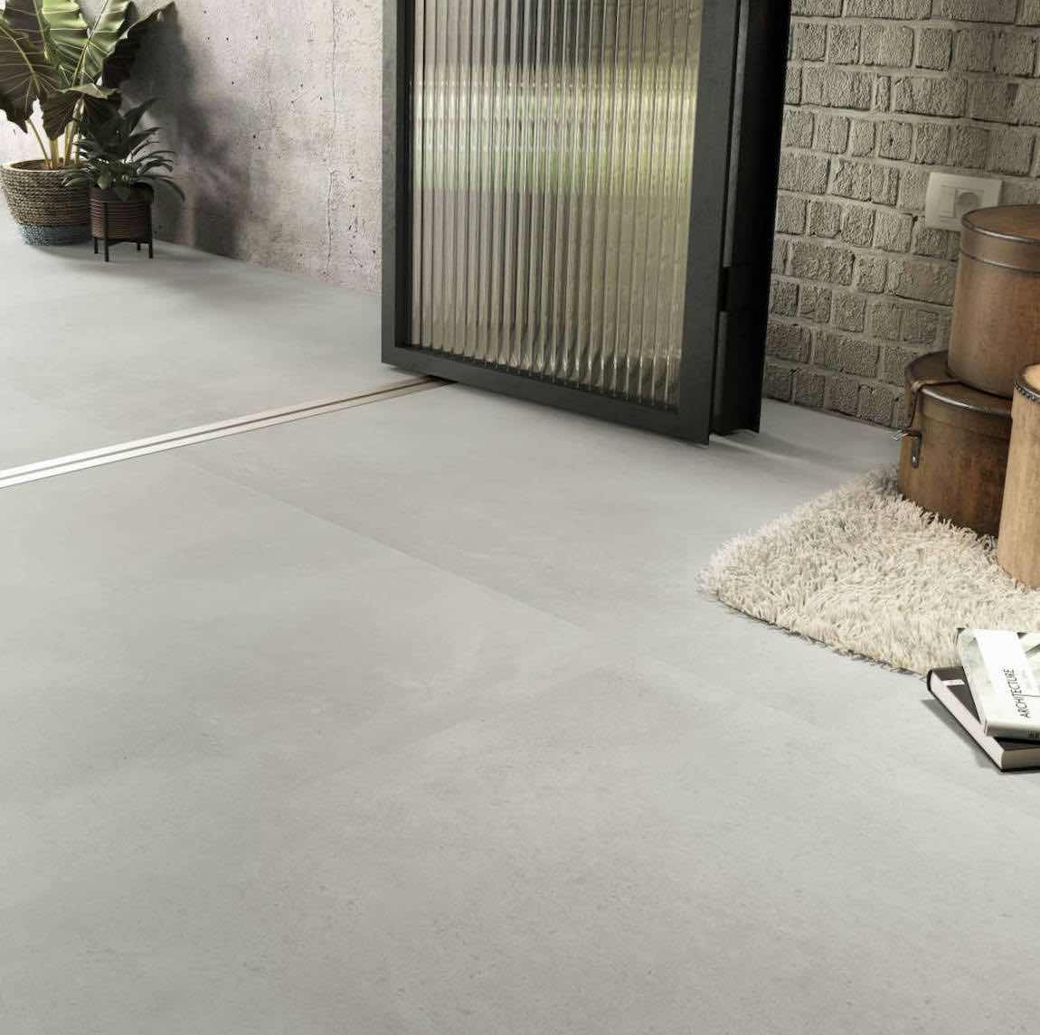 Manhattan West Porcelain Tile 40x40 Pearl Matte Rectified featured on a integrated living and patio space