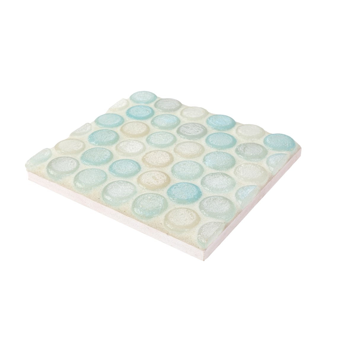 Fluid Pristine Penny Recycled Glass Tile  for bathroom and shower floors and walls