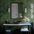 Zellij Distressed Subway Tile Rainforest 2.8x11 featured on a bathroom vanity wall