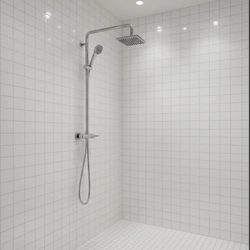 White Matte Porcelain Mosaic Tile in a contemporary shower space, offering a clean and minimalist aesthetic