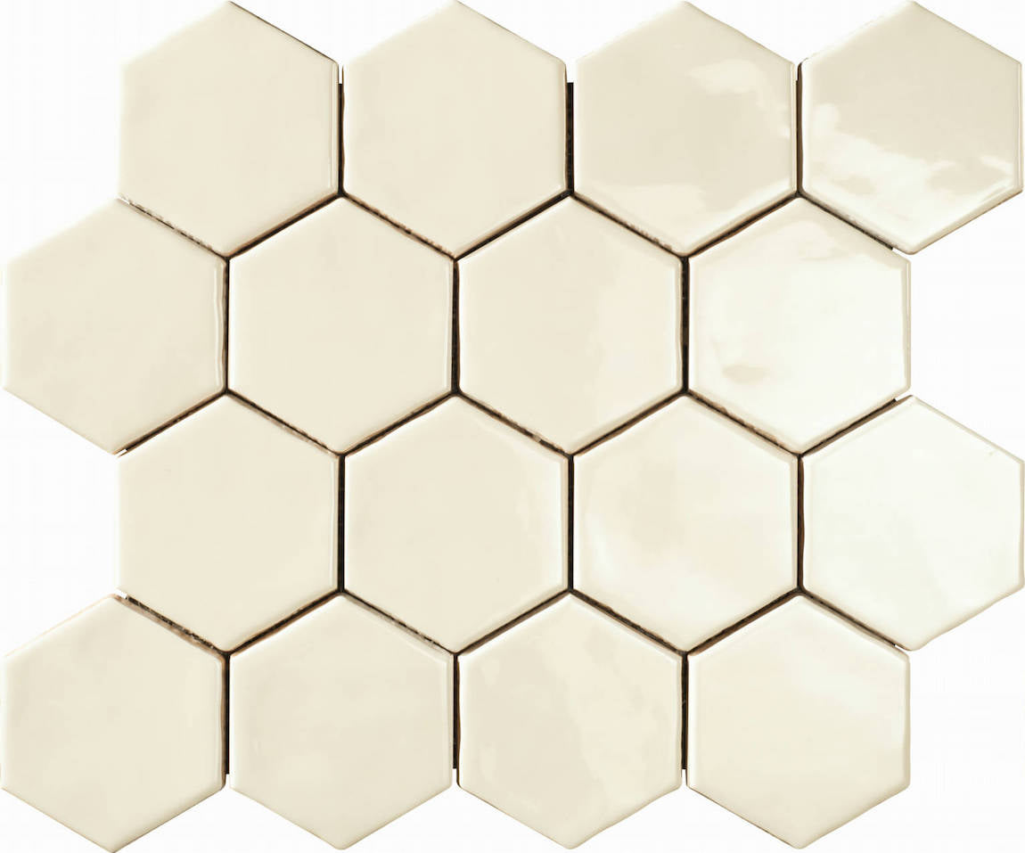 ColorClay Hexagon Handmade Mosaic Tile Vanilla Glossy 11x13 for kitchen and bathrooms