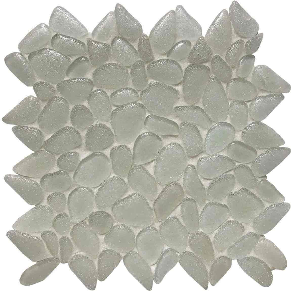 Glass Pebble Mosaic Tile White Ice