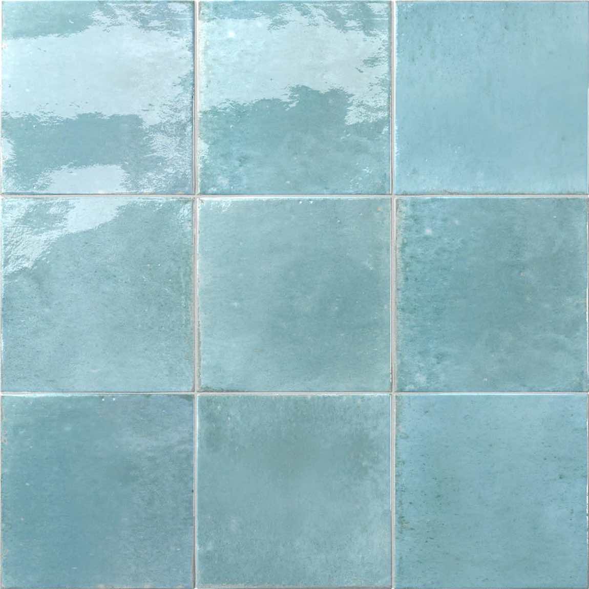 Zellij Distressed Porcelain Tile Aqua 6x6 for bathroom and shower floor and walls