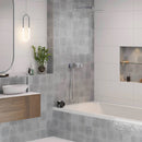 Zellij Distressed Porcelain Tile Stone 6x6 featured on a contemporary bathroom and shower