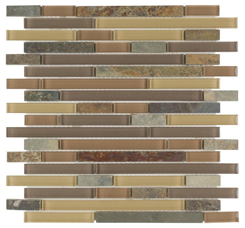 Slate Glass Mosaic Tile Linear Taupe