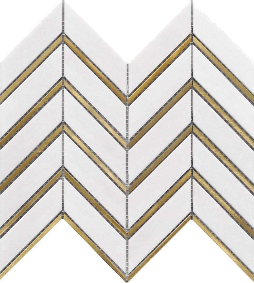 Inlay Brass Gold Chevron White Tile