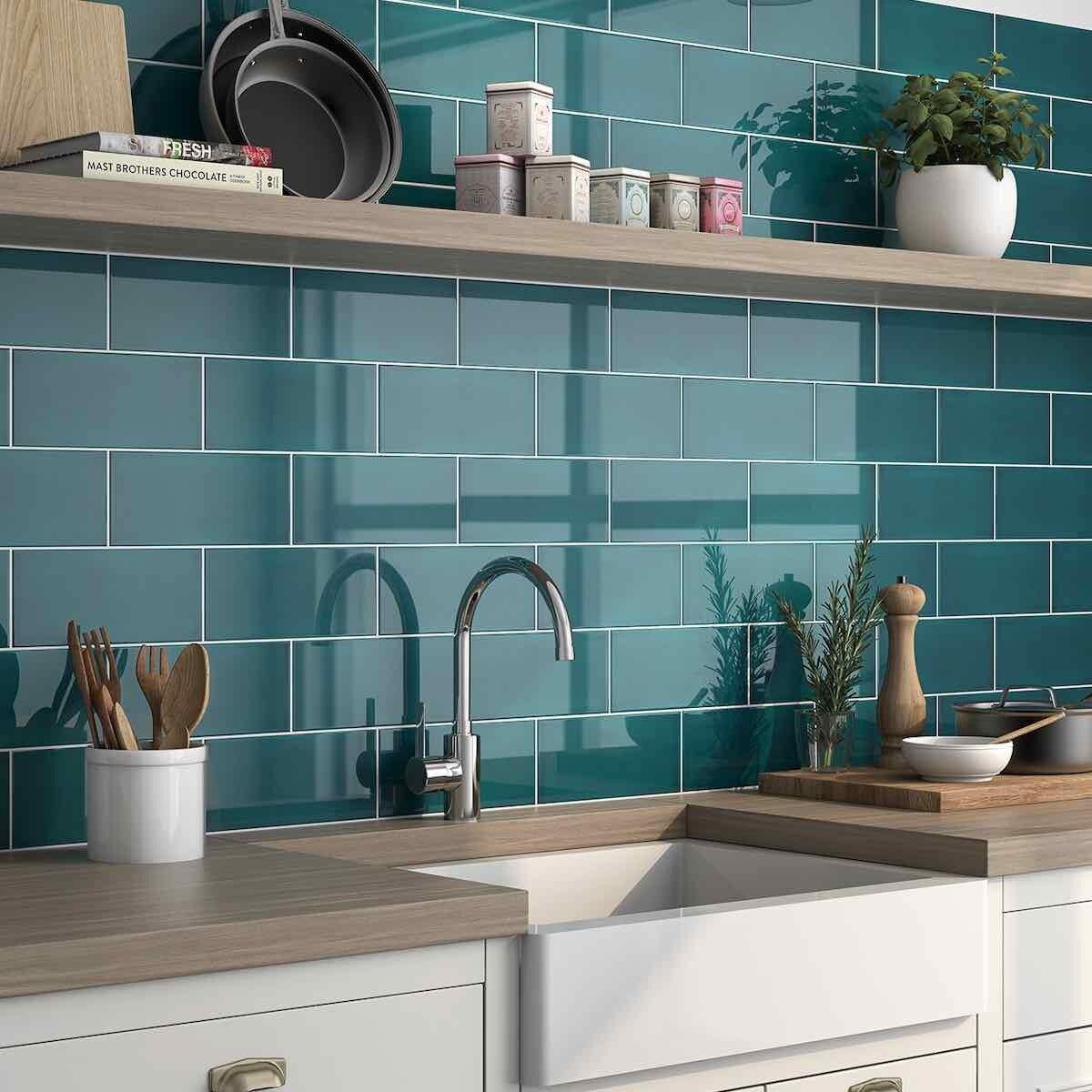 Delight Subway Tile Peacock Green 4x10