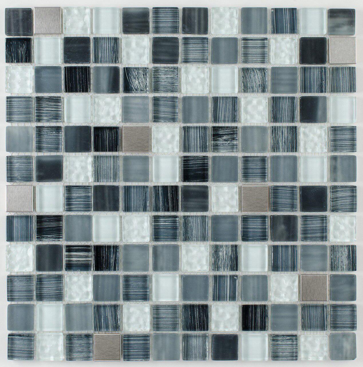 Glass Mosaic Tile Stainless Steel Blend Grey