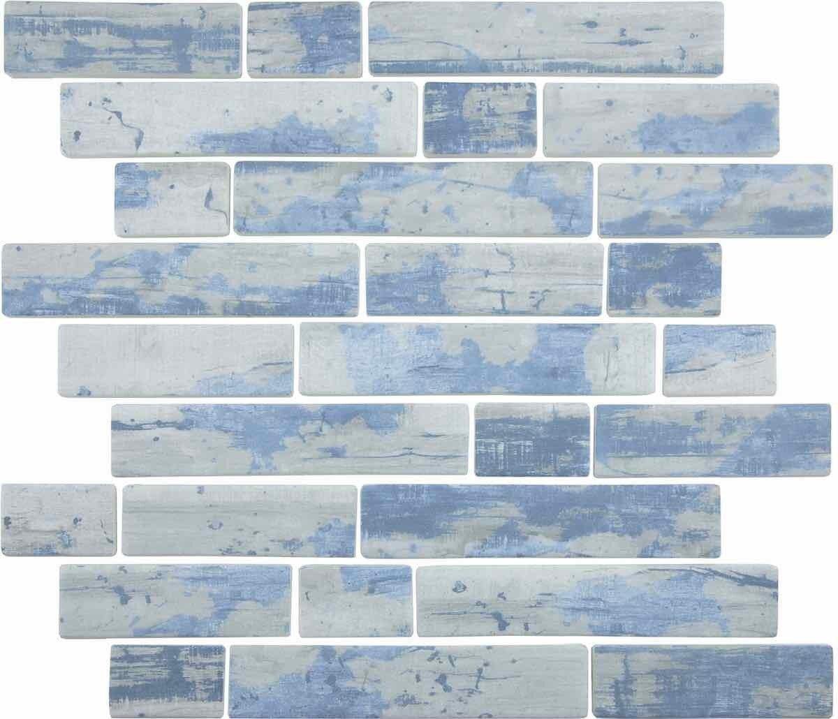 Linear Glass Mosaic Tile Wood Blue