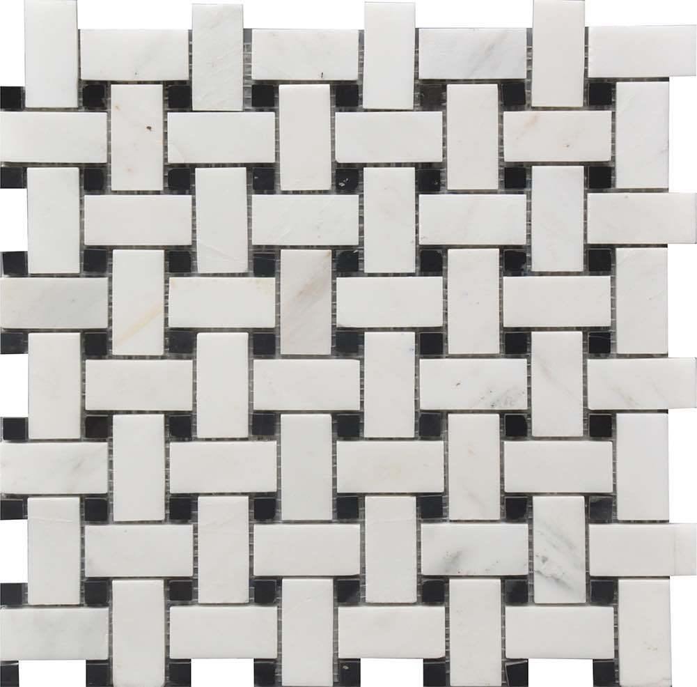 Basket Weave Black White Marble Mosaic Tile