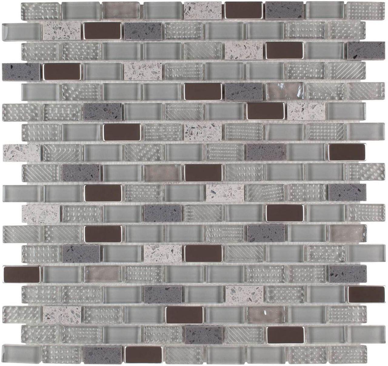 Mini Brick Glass Stainless Steel Tile Cement | Mineral Tiles