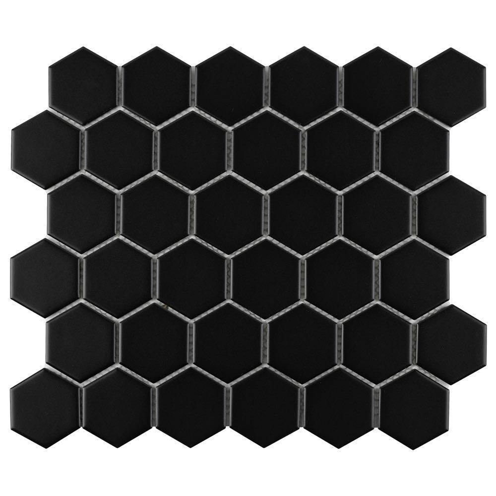 Hexagon Porcelain Mosaic Tile Black 2 x 2