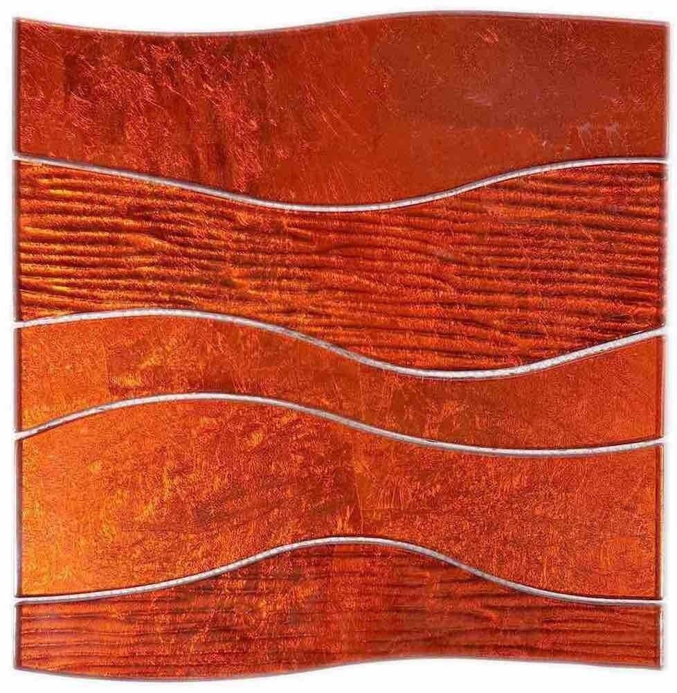 Glass Tile Wave Metallic Tangerine