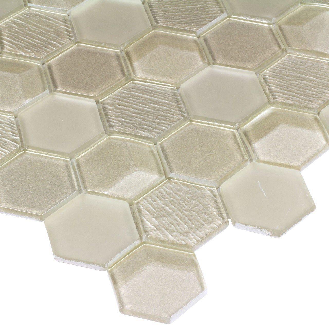 Glass Mosaic Tile Hexagon Champagne