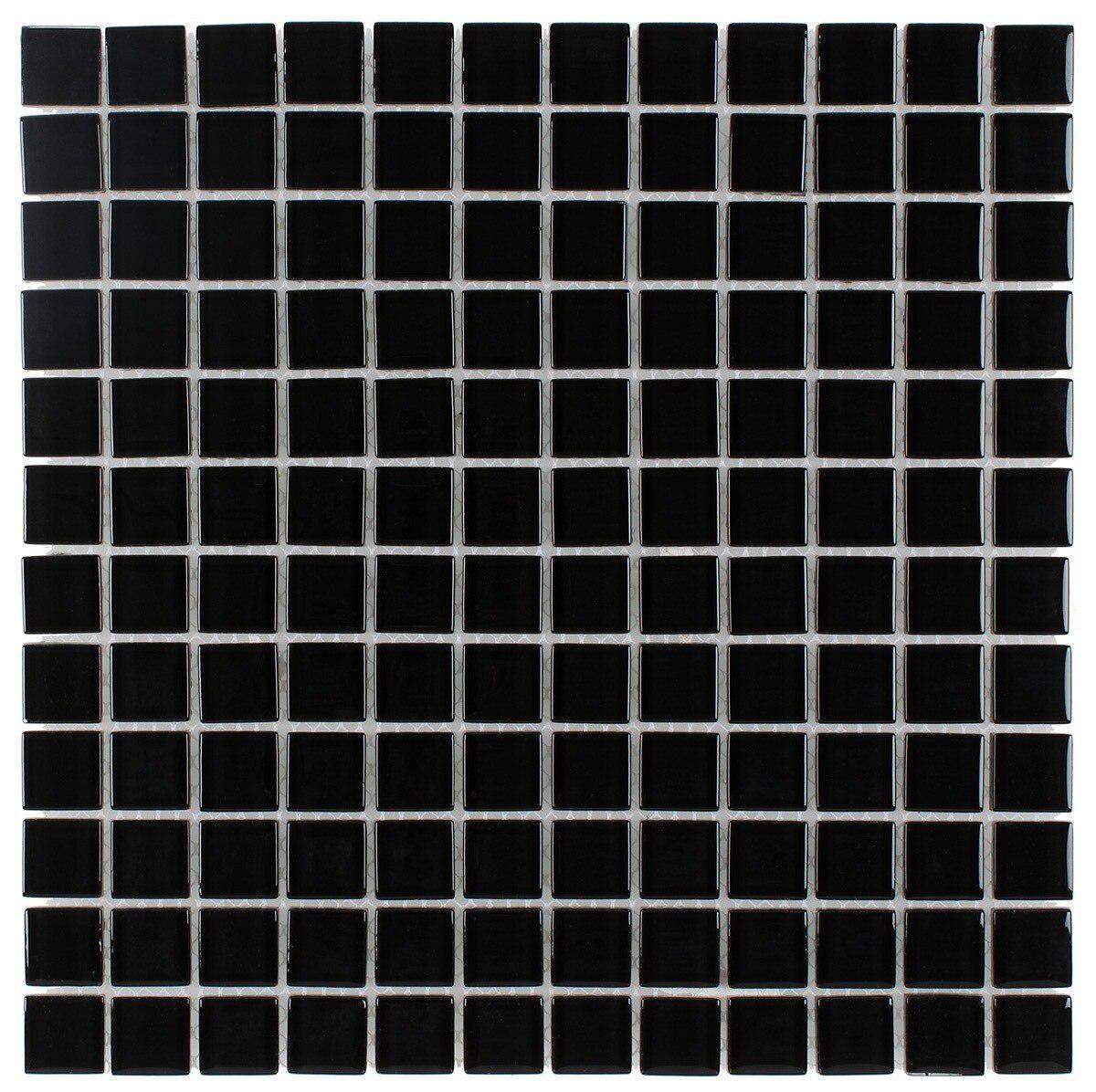 Glass Mosaic Tile Backsplash Black 1x1