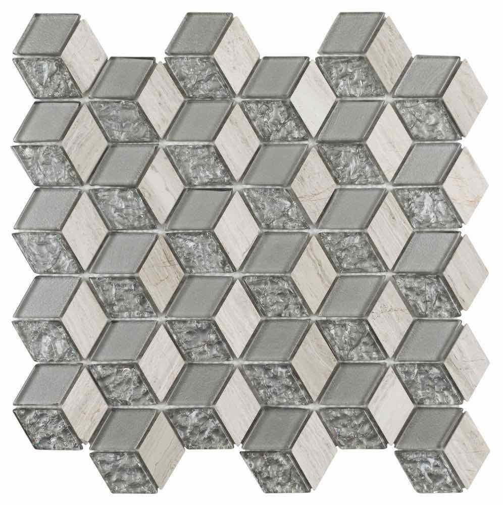 Glass Stone Mosaic Tile Rhombus French Gray