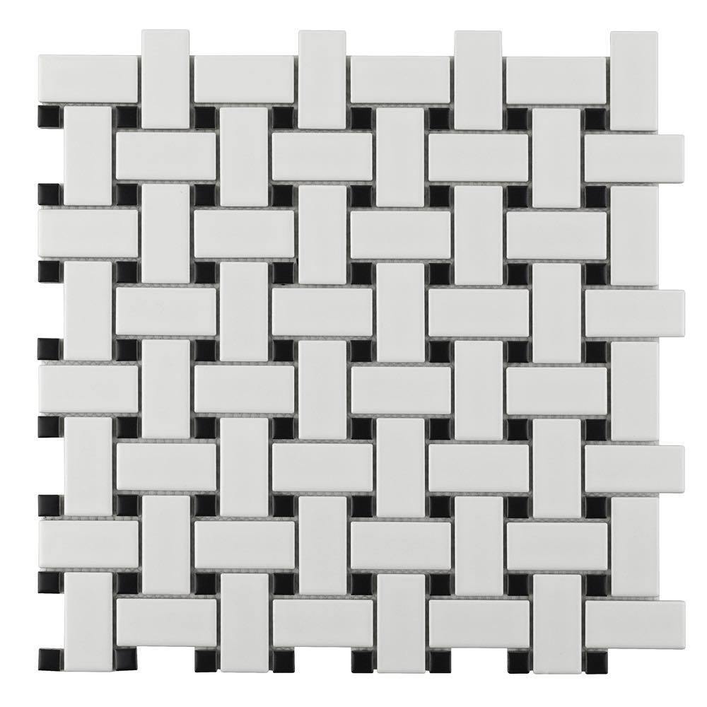 Basket Weave Black White Porcelain Mosaic Tile