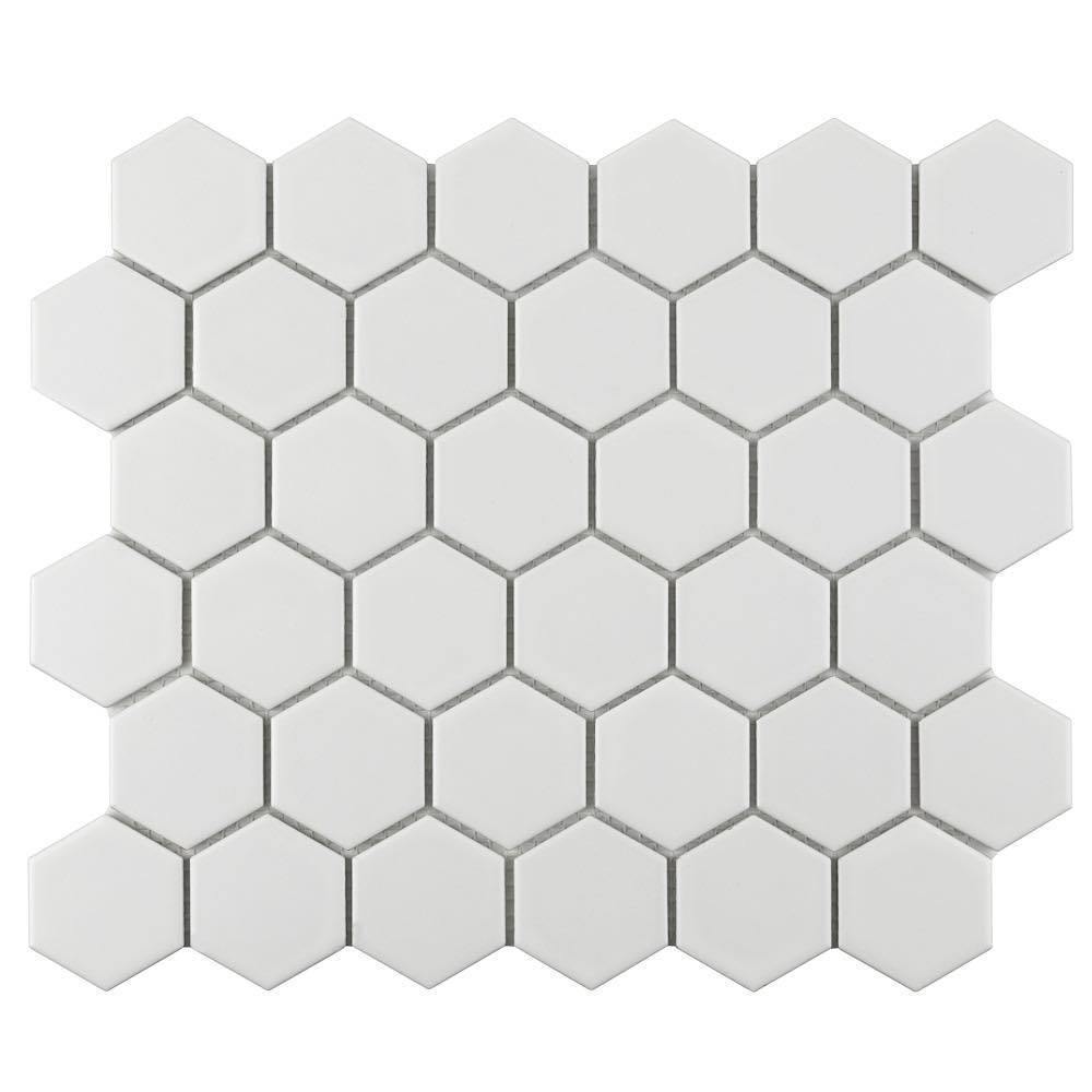 Hexagon Porcelain Mosaic Tile White 2 x 2