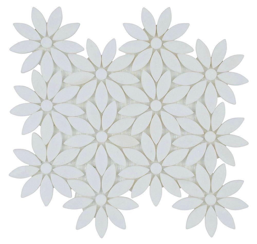 Stone Mosaic Tile Waterjet Flower White