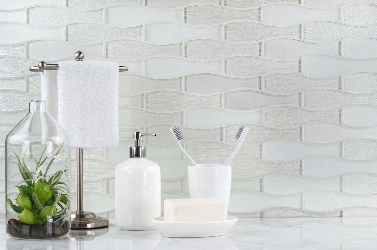 Glass Mosaic Tile Bouteille White