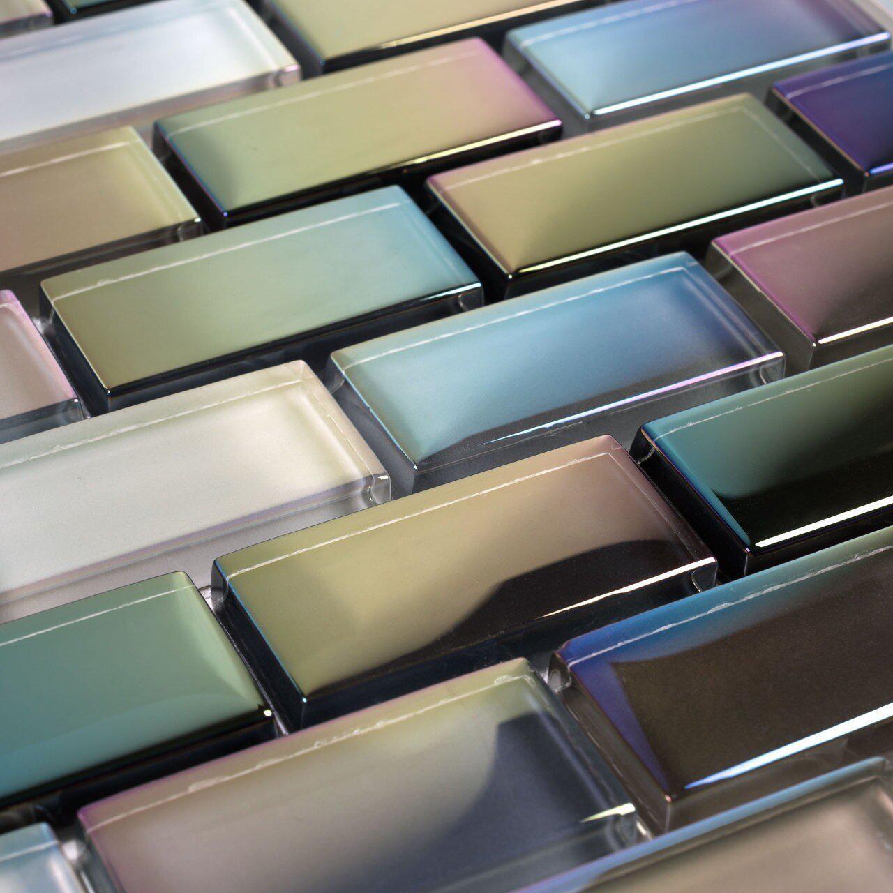 Glass Pool Tile Shimmer Grey 1x2