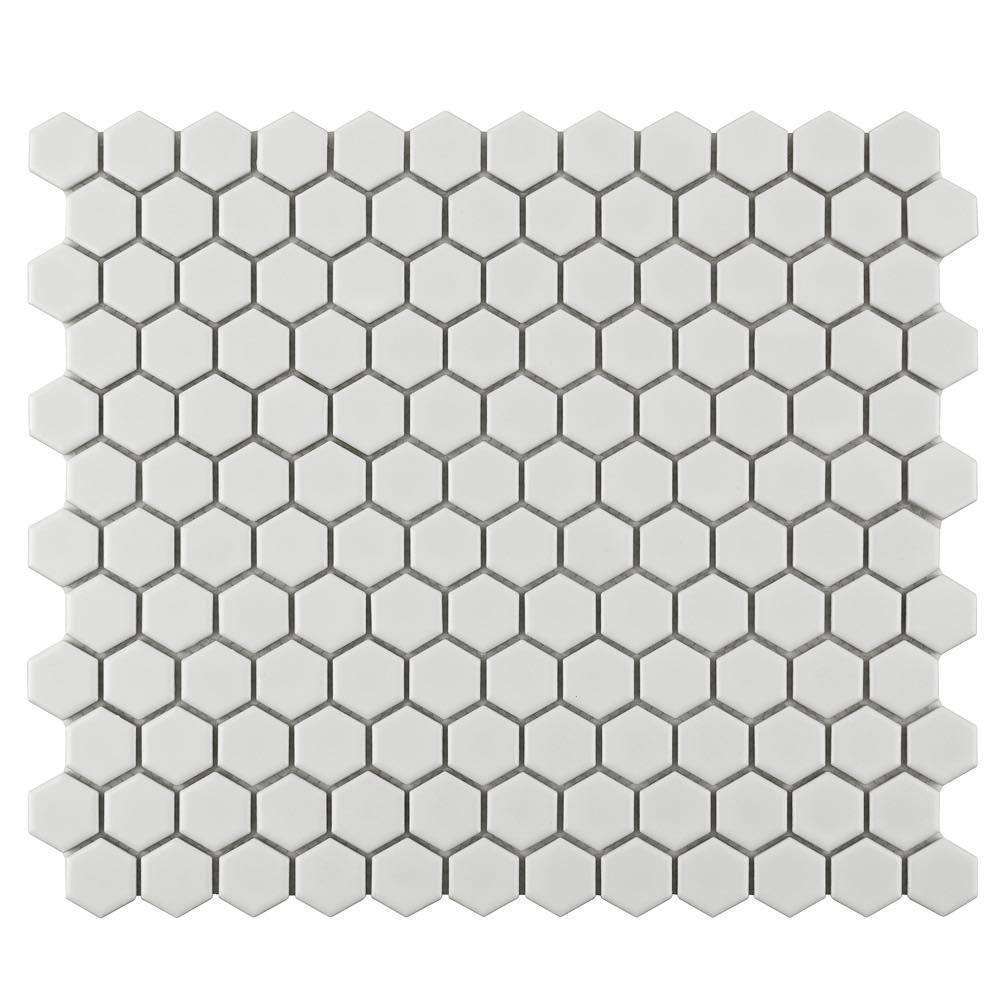 Hexagon Porcelain Mosaic Tile White 1 x 1