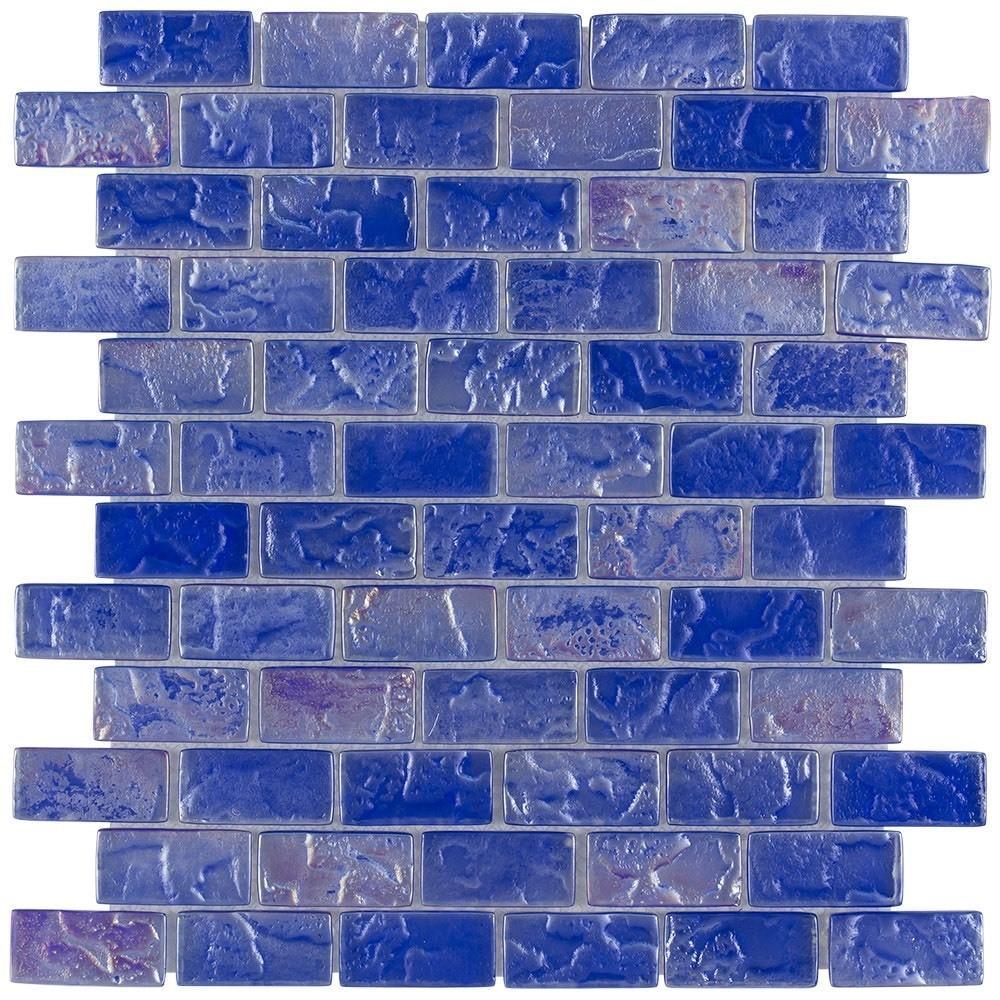 Iridescent Pool Glass Tile Cobalto 1x2