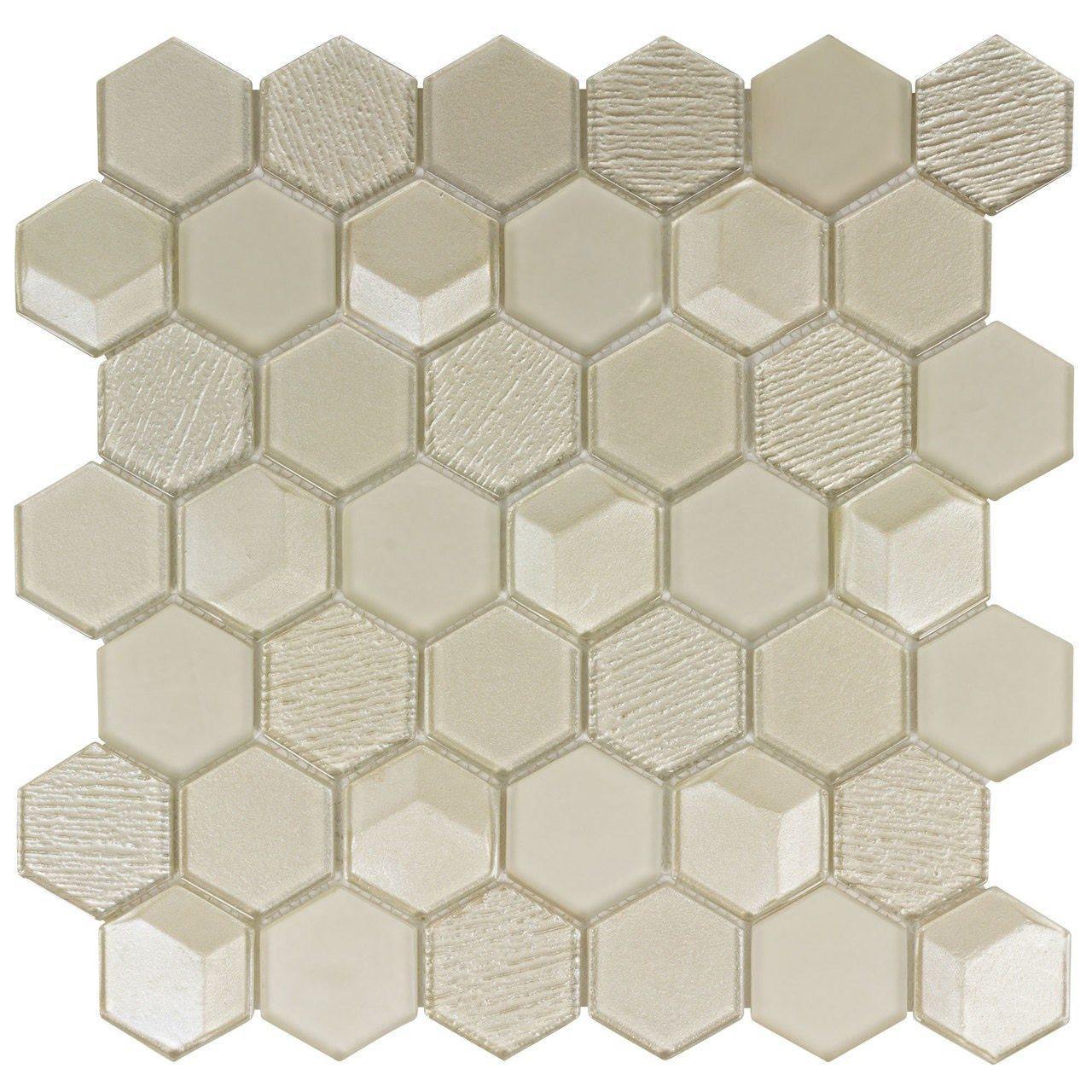 Glass Mosaic Tile Hexagon Champagne