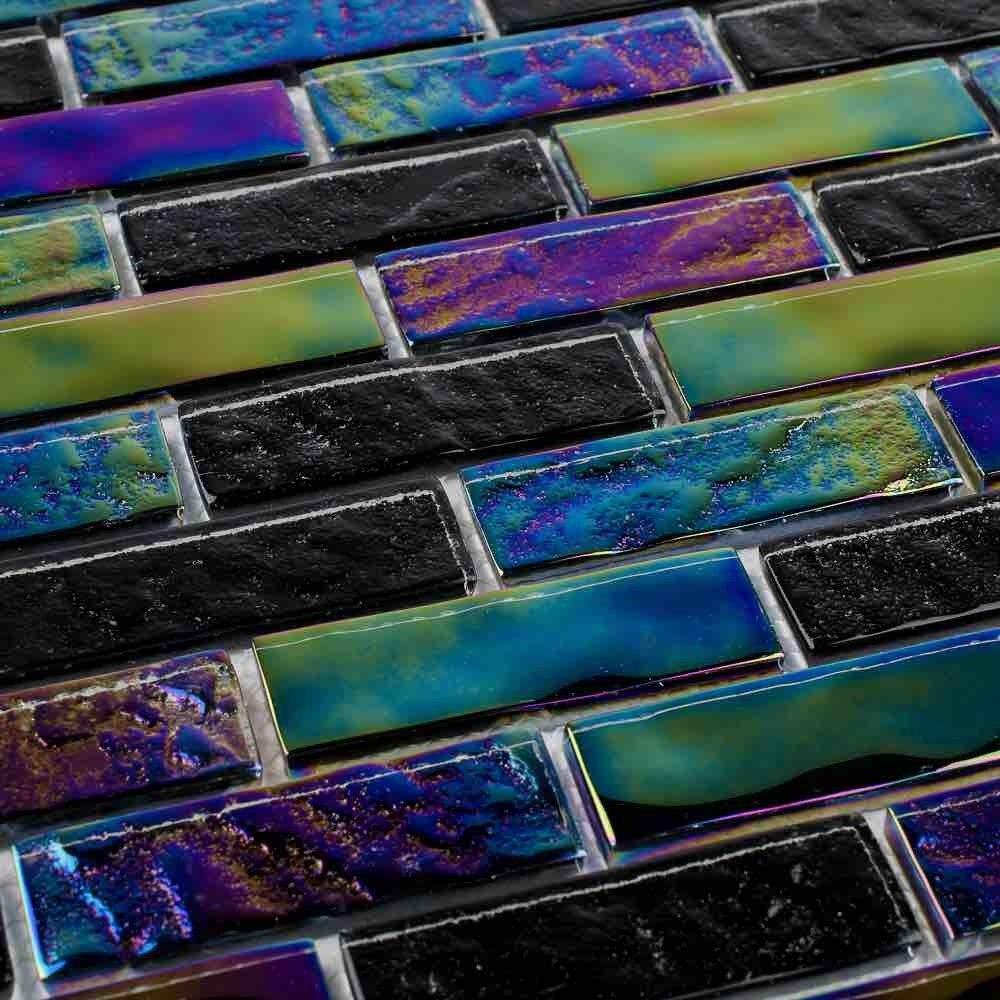 Iridescent Glass Tile Summer Black 1 x 3